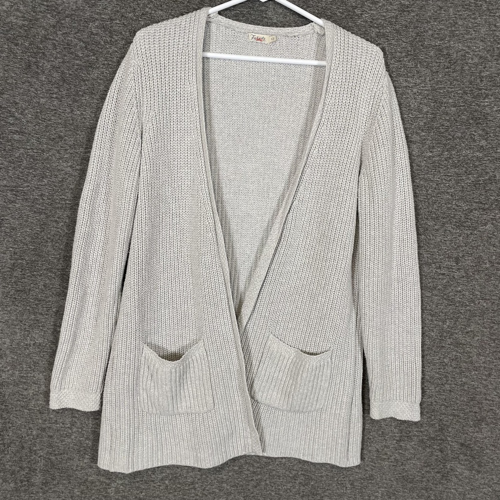 Faherty Cardigan Sweater‎ Womens Small Gray Cotton Cashmere Open Front Pockets